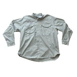 Columbia Shirt Mens Large Beige Bay Point Yacht Club PFG Fishing Long Sleeve